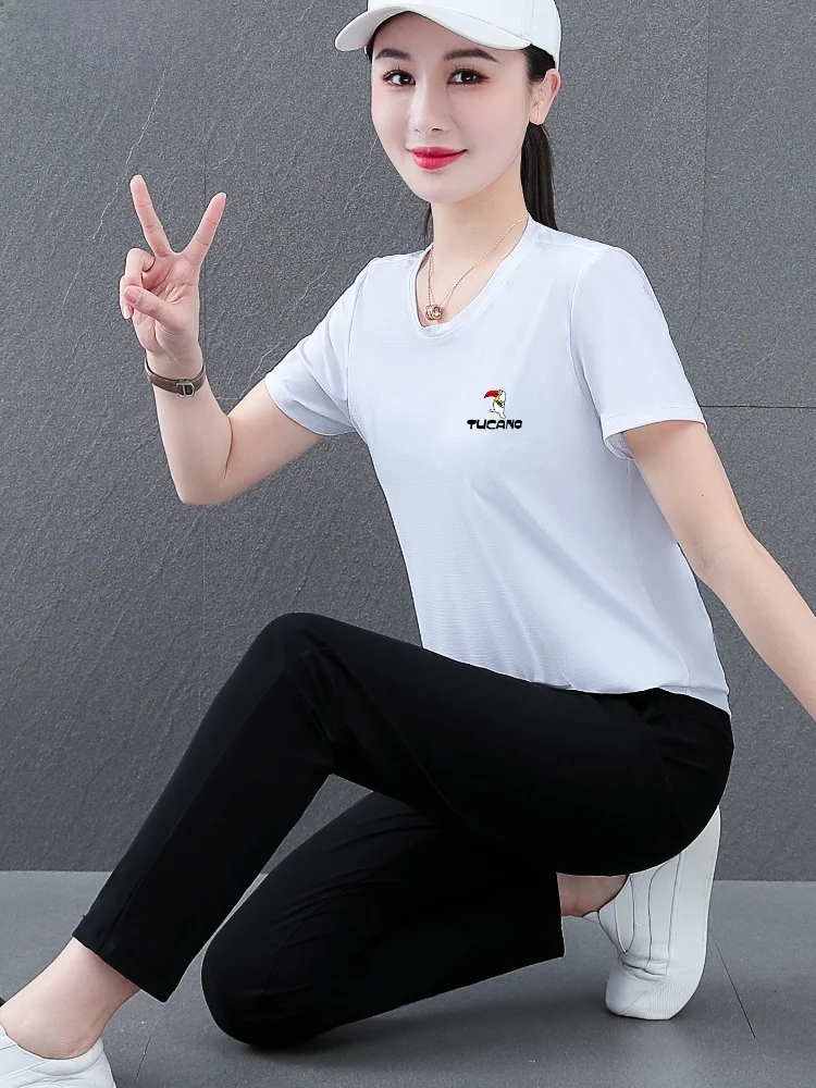 

TUCANO Ice Silk Qui Dry Sports Set Women Summer Thin Faionable Casual Two Piece Set Breathable Comfortable Nylon ort Sl...