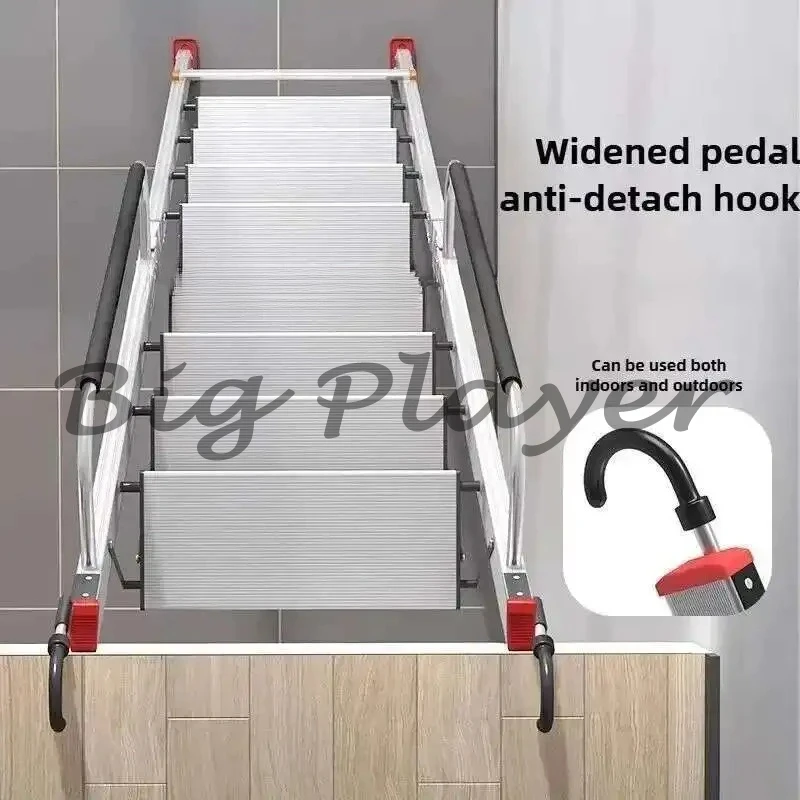 Aluminum Alloy Folding Attic Ladder Home Telescopic Thickened Herringbone Ladder Multi-functional with Handrail Staircase