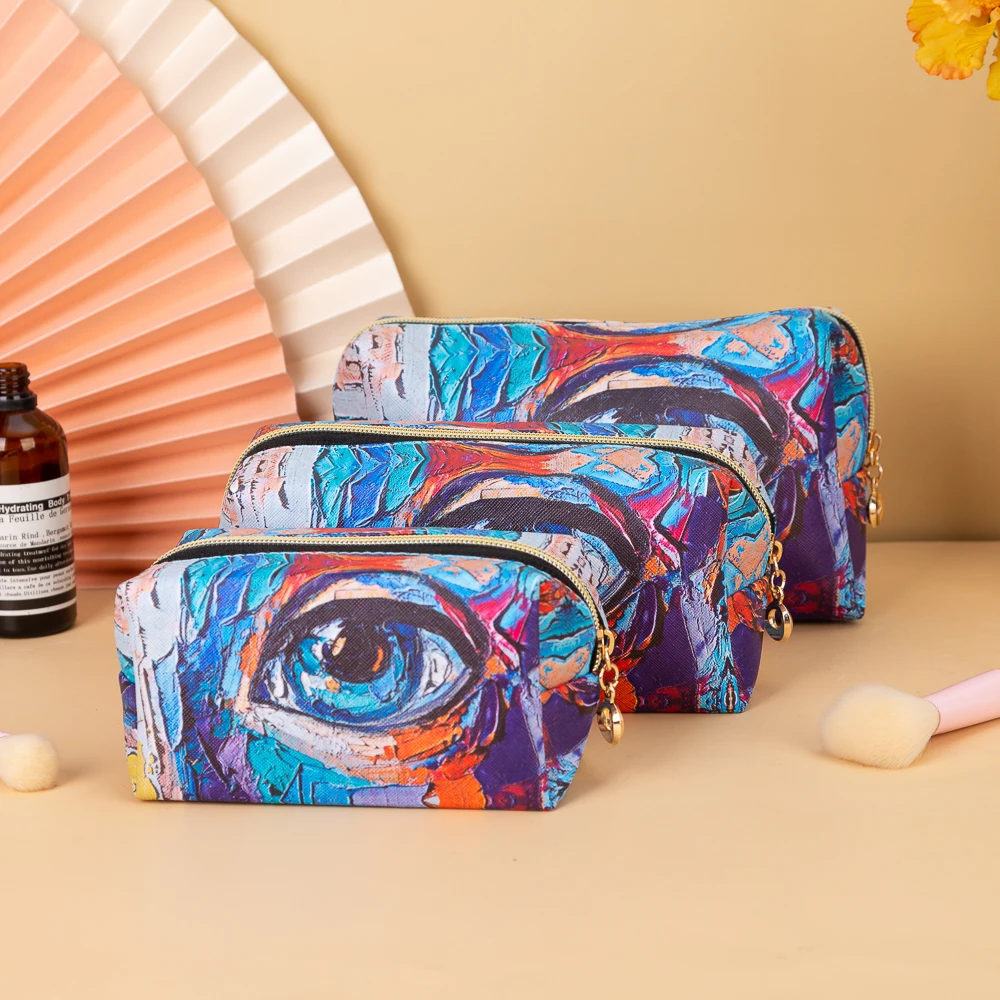 Blue graffiti printing waterproof cosmetic bag cute girl beauty tool storage bag business trip large-capacity coin purse