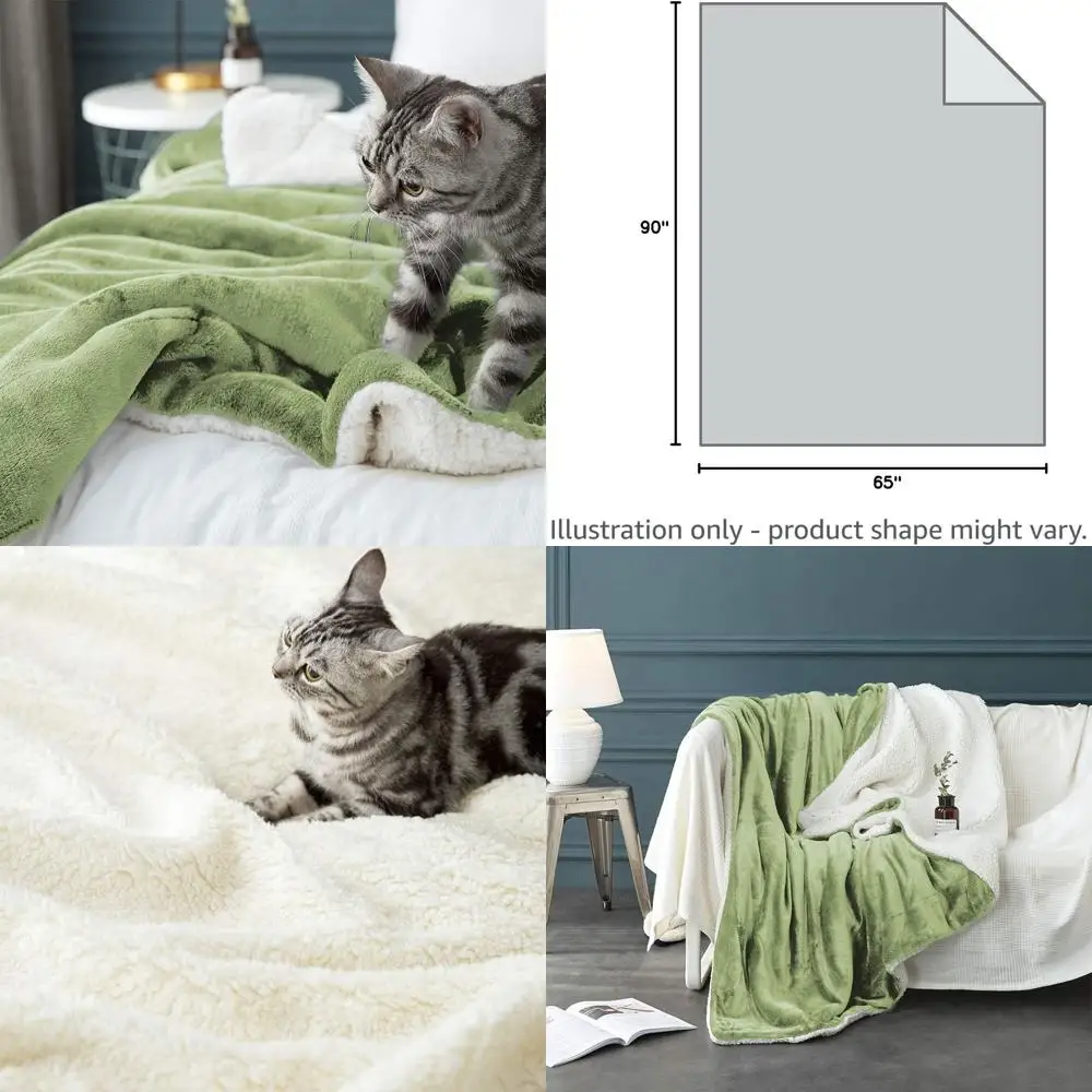 

Twin Size Soft Fuzzy Plush Warm Cozy Fluffy Microfiber Couch Throw Velvet Reversible Blanket, 65x90 Sage Green