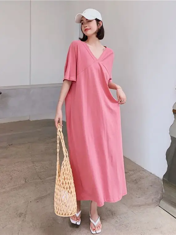 Grande taille 300 Pou Long Dr femmes été nouveau Sle 200 Pou coréen ample genou longueur ort-Sve t-shirt Dr