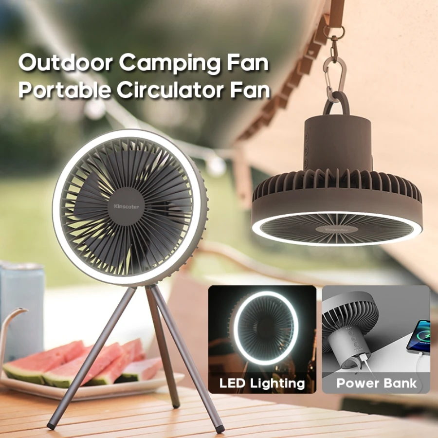 

10000mAh Camping Fan Rechargeable Desktop Portable Circulator Wireless Ceiling Electric Fan with Power Bank LED Lighting