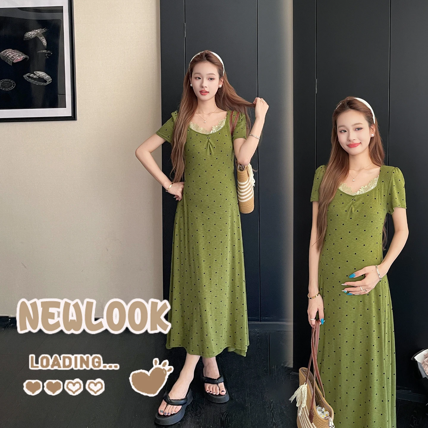 vestido-de-mujer-con-estampado-de-lunares-verde-estilo-frances-vestido-de-maternidad-de-verano-con-encaje-dulce-y-cuello-en-v-para-embarazadas