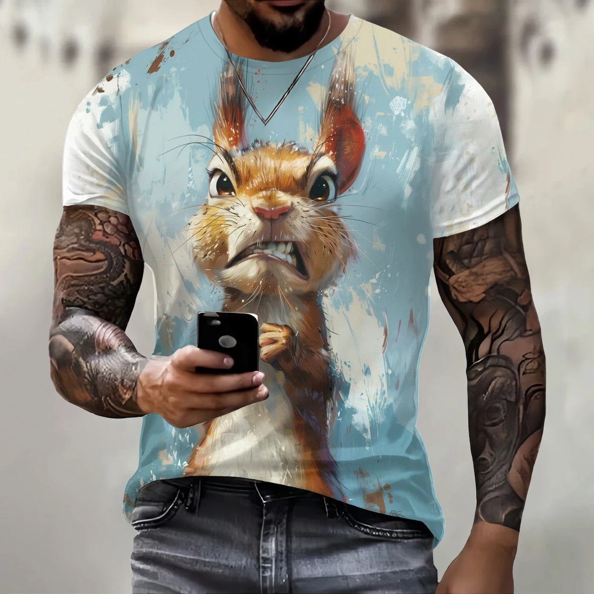 Hot Sale y2k Clothes Men\'s T-Shirt Print 3d Evil Squirrel Fashion Men Animal Pattern T Shirt Oversized Streetwear O-Neck Fashion