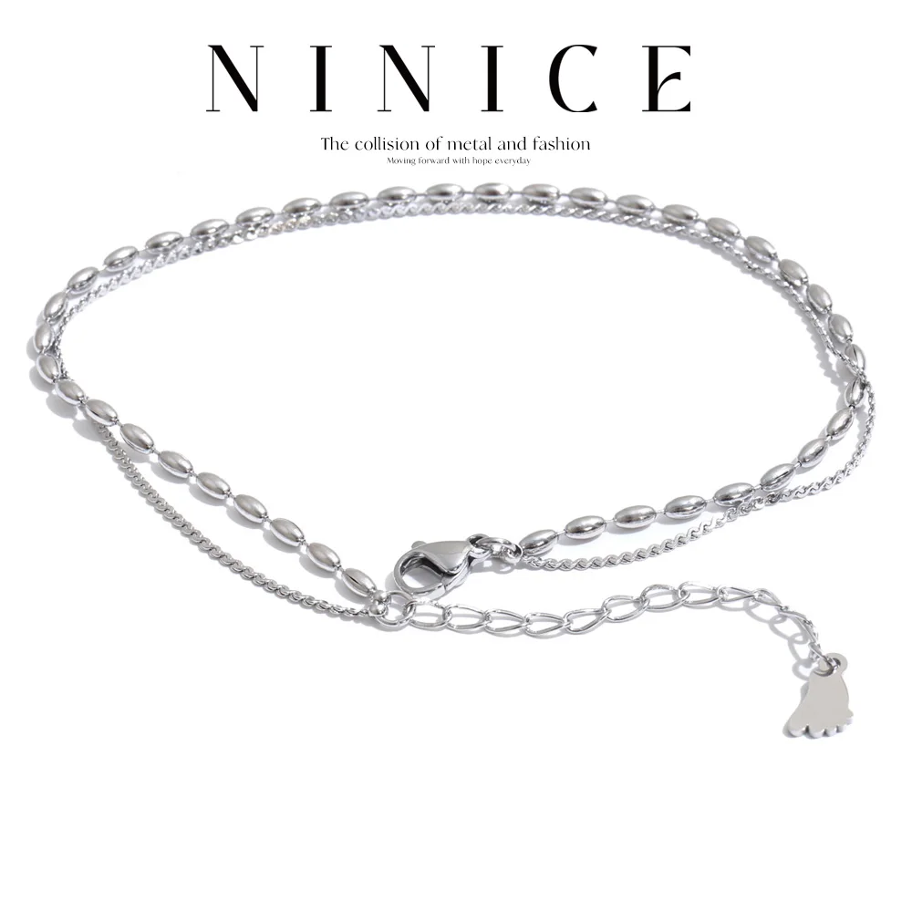 NiNice Stainless Steel Double-Layer Beads Chain Ankle for All Occasions New Arrivals Fashion Summer Jewelry Recommend Gift