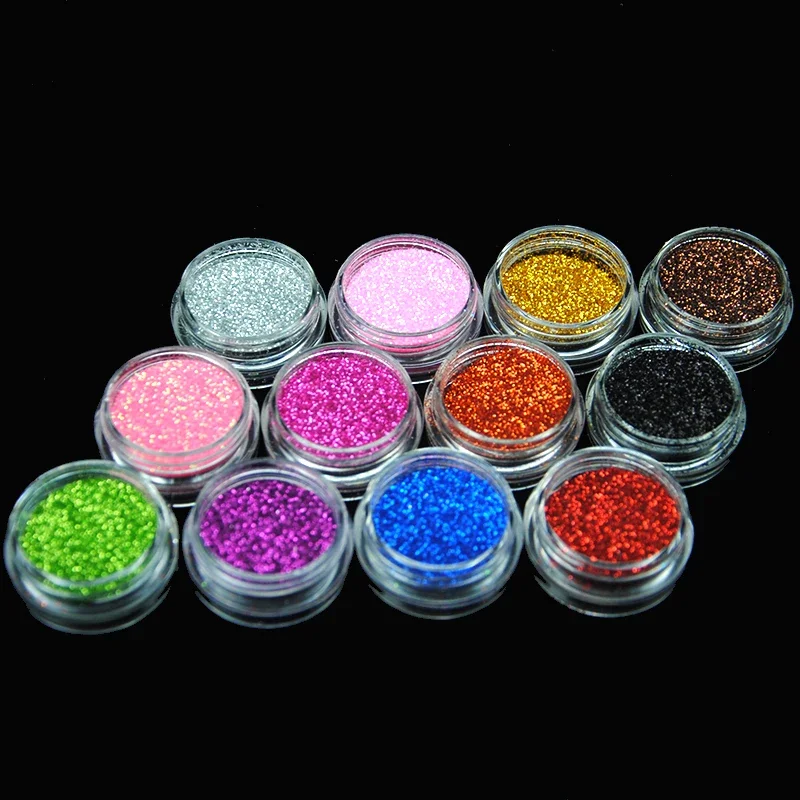 Polvo acrílico con purpurina para decoración de manicura, polvo, lentejuelas para uñas, suministros de tatuaje, decoraciones, 12 colores, 1 caja