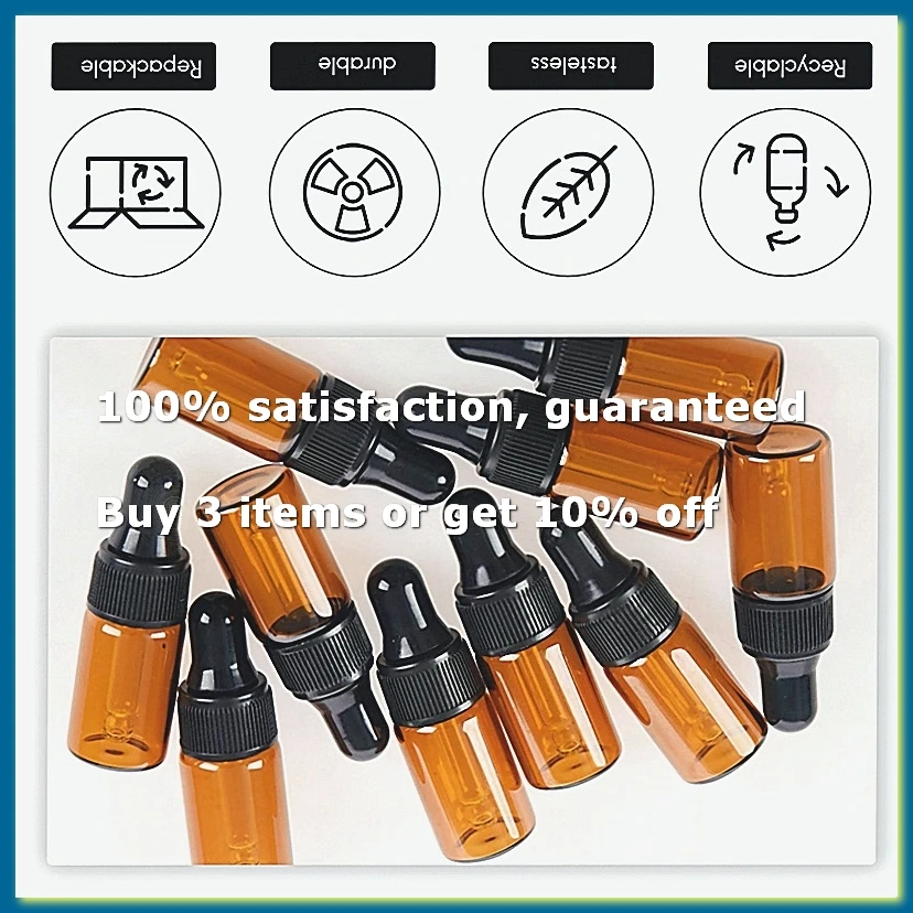 10pcs 3ml Empty brown Glass Dropper Bottles with Pipette for Essential Oil-DTB1
