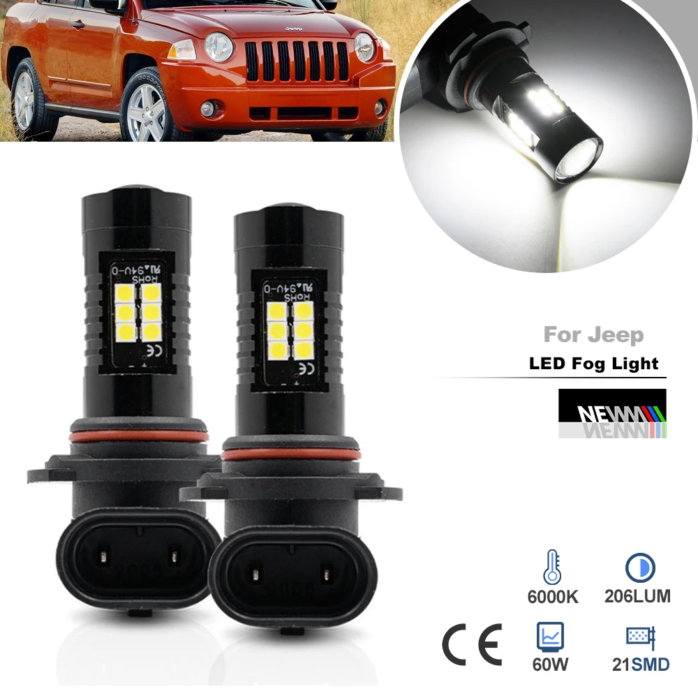 2PCs LED 9145 H10 Fog Light Bulbs For Jeep Compass 2007 2008 2009 2010 Canbus Error Free Headlamp Driving Lamps Parking Lighting