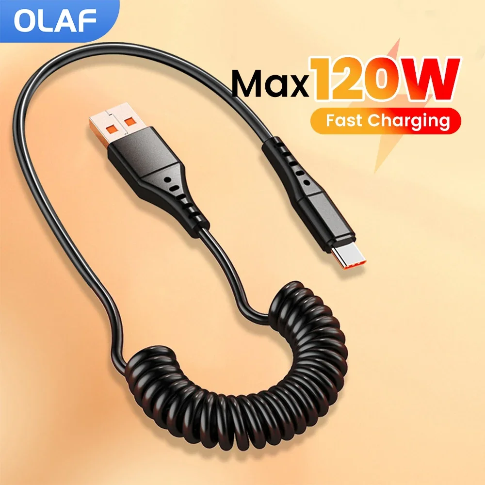 Image of 120 W Auto Frühling USB Typ C Kabel Schnelle Lade USB C Typ C Datenkabel Für iphone16 15 Samsung Huawei Xiaomi Telefon USB C Kabel