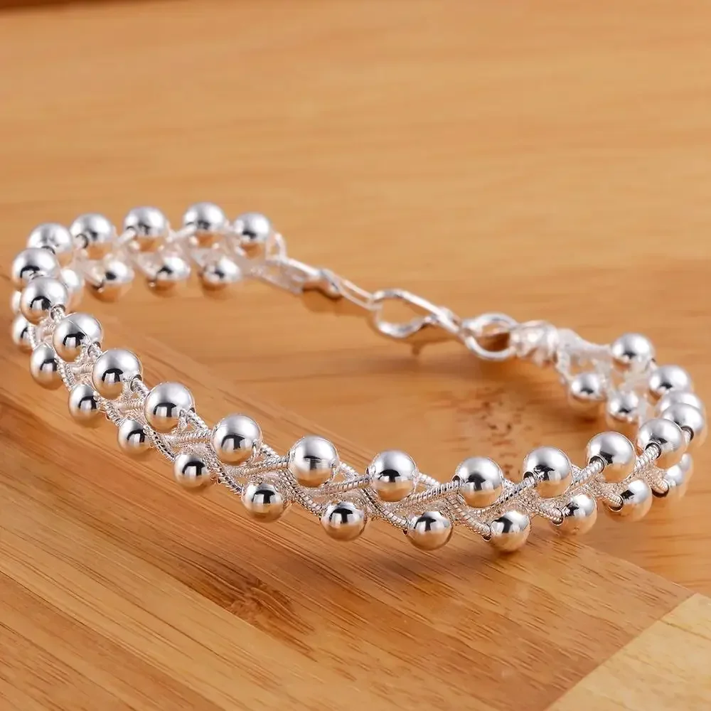 Jewelrytop Store 925 Sterling Silver Bracelet Women Lady Party Gift Exquisite Vintage Beaded Cross Chain Fashion Wedding Jewelry