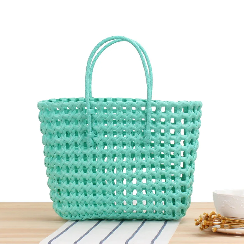 Pvc Woven Bag Woman Colorful Handbag Tote Large Capacity Summer Beach Bags Plastic Weave Food Basket Female Shopping Bag