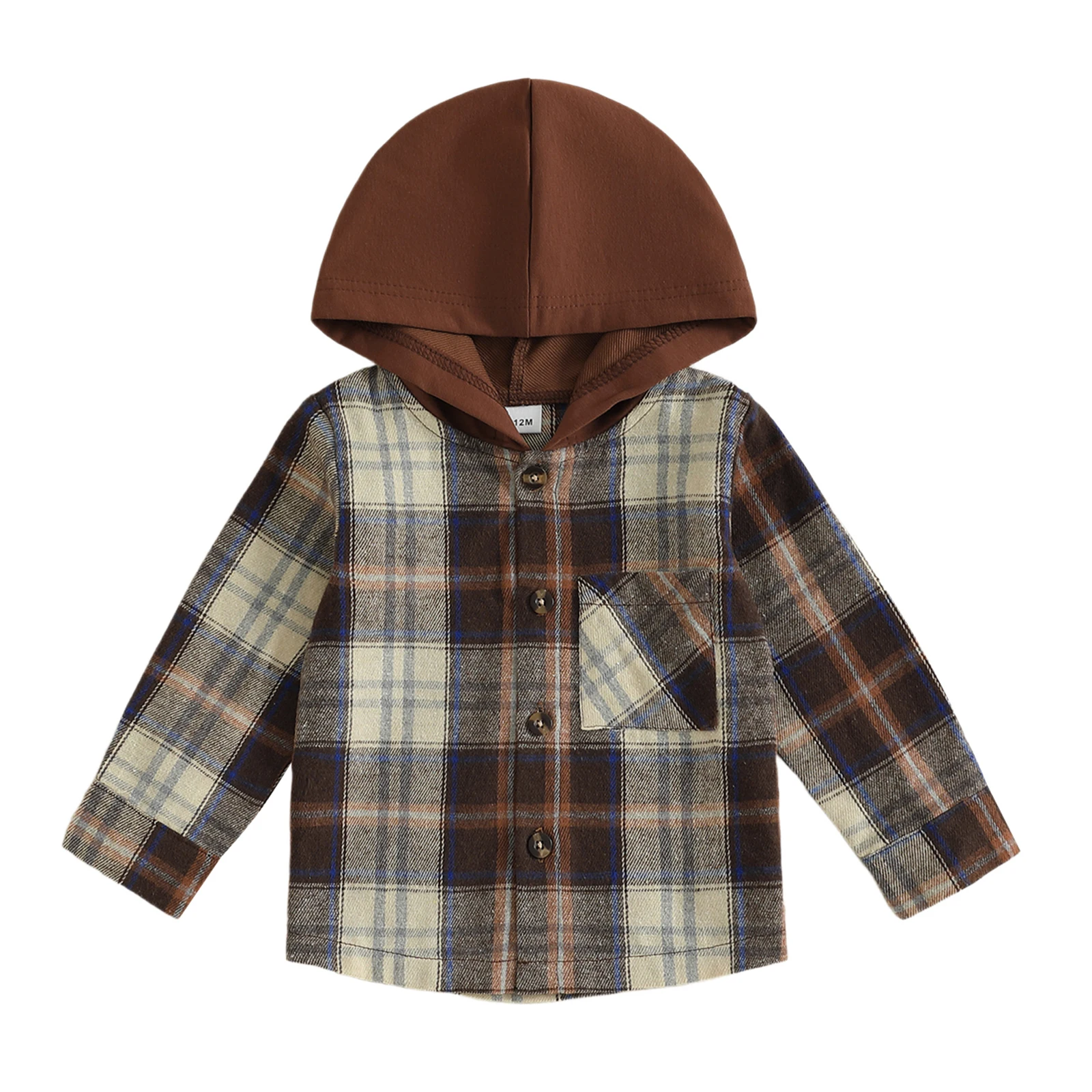 

Cute Baby Boy Girl Plaid Hooded Shirt with Pockets and Button-up Design Long Sleeve Fall Tops for Casual Toddler Outfits
