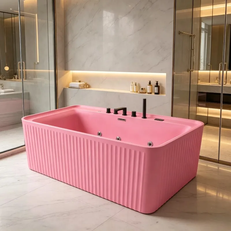 Pink Bathroom Tub Bathroom Interior Modern Freestanding Whirlpool Jaccuzi Indoor Acrylic Massage Bubble Jets Control Panel