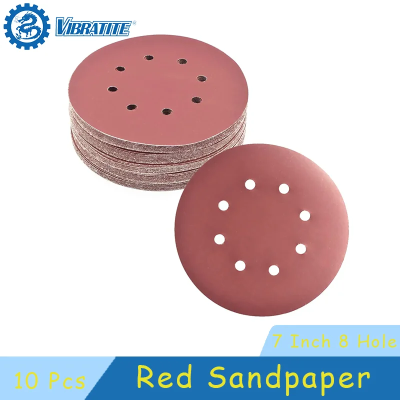 7 Inch 8 Hole Hook and Loop Sanding Disc 10Pcs  Assorted 40-1000 Grit Flocking Sandpaper for Grinder Random Orbital Sander Paper