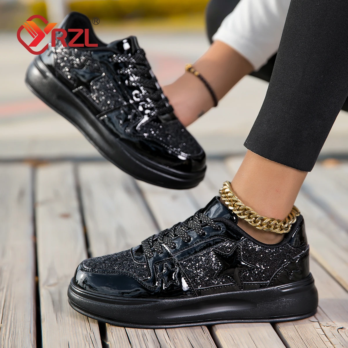 

YRZL женские кроссовки, осенние белые туфли, легкая толстая подошва, нескользящая черная обувь для скейтборда, повседневная спортивная обувь для женщин