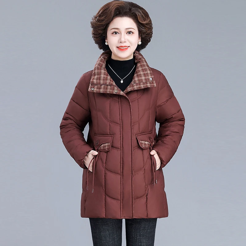 

Loose Thiened Cotton Jaet Women's Winter Warm Coat Long Sve Zipper Closure Mid-Length Commute Sle for Middle-Aged An...