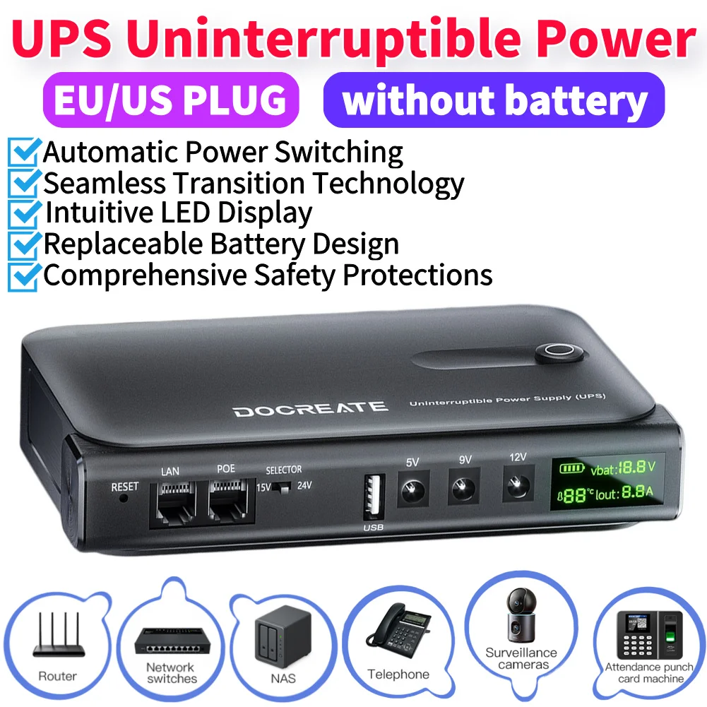 เครื่องสำรองไฟฉุกเฉินแบบมืออาชีพ ไม่มีแบตเตอรี่ 5V/9V/12V/24V ปลั๊ก EU/US สำหรับเราเตอร์ โมเด็มไวไฟ กล้องวงจรปิด
