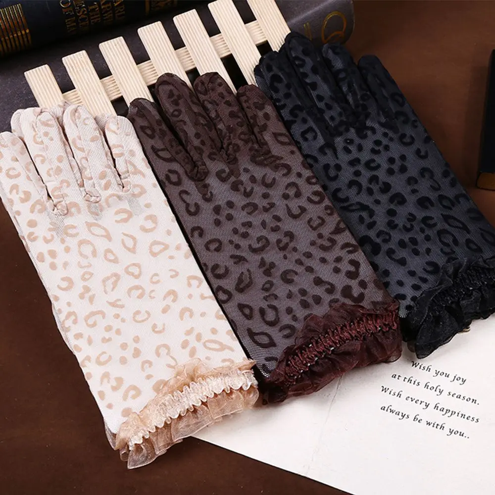 女性ファッション花サイドメッシュミトンヒョウレース手袋女性手袋ドライビンググローブショート手袋