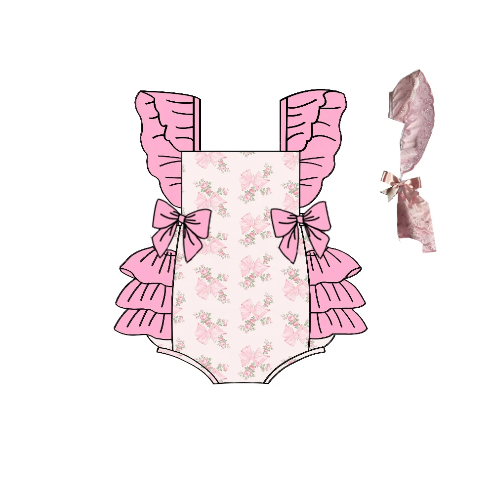 Custom Baby Romper Pink Flower Infant Toddler Clothes Sleeveless Ruffle Newborns Romper
