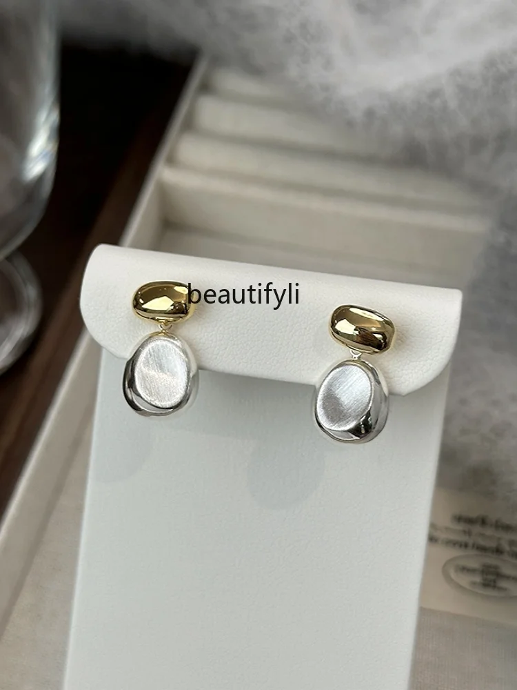 Japanese and Korean gold and silver color matching brushed stud earrings for women's high-end irregular Doudou earrings