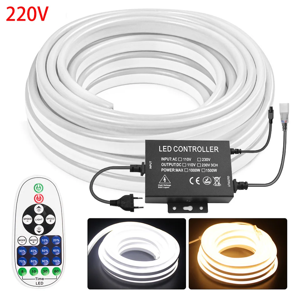 

Tuya Smart LED Neon Strip Lights 220V Warm White 2835 Waterproof Flexible Tape IR/Bluetooth/Wifi Control Alexa For Home Decor