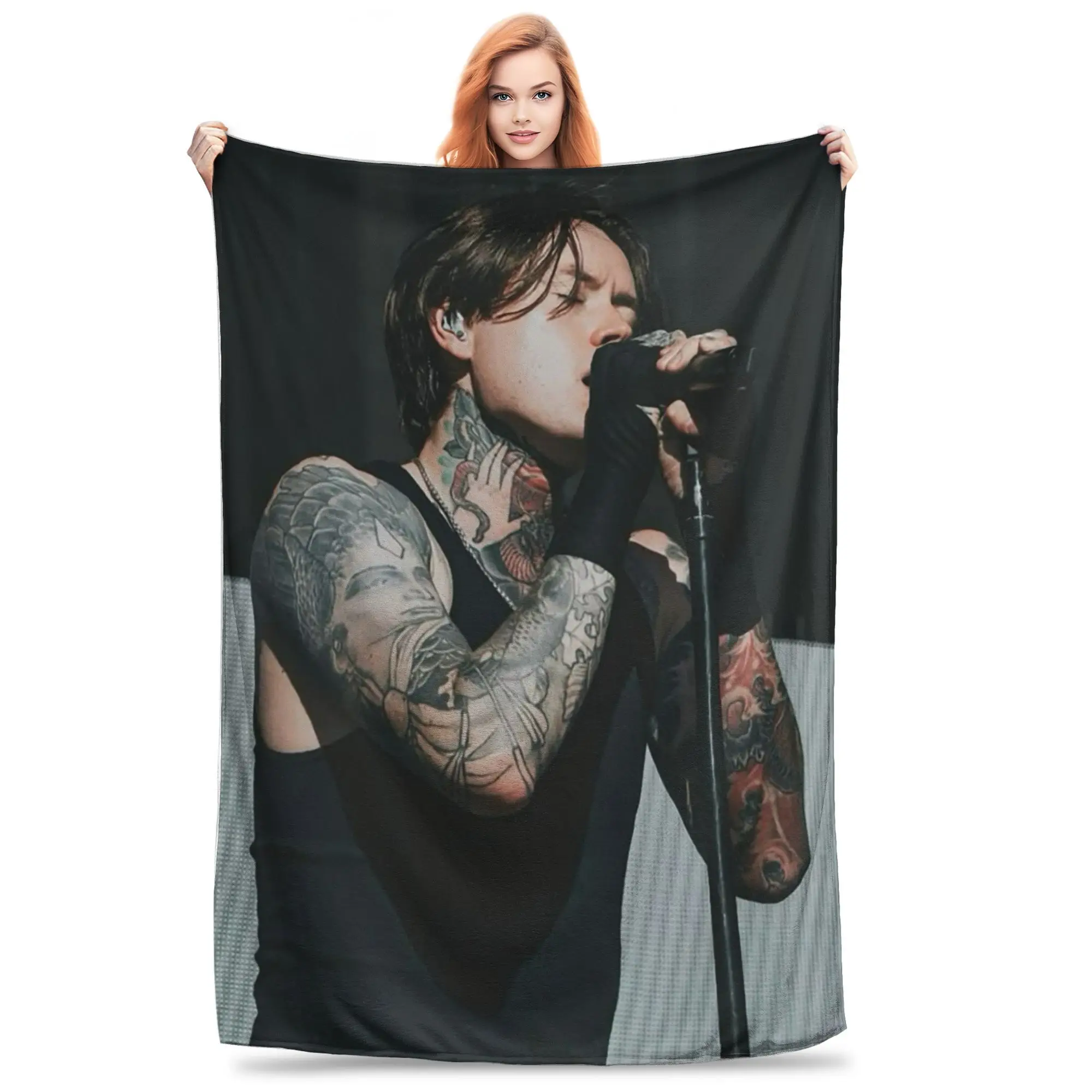 Flannel Throw Blanket Bad Omens Noah Flannel Rock Music Warm Plush Blankets Soft Bedspread for Bed Living room Home Travel Couch
