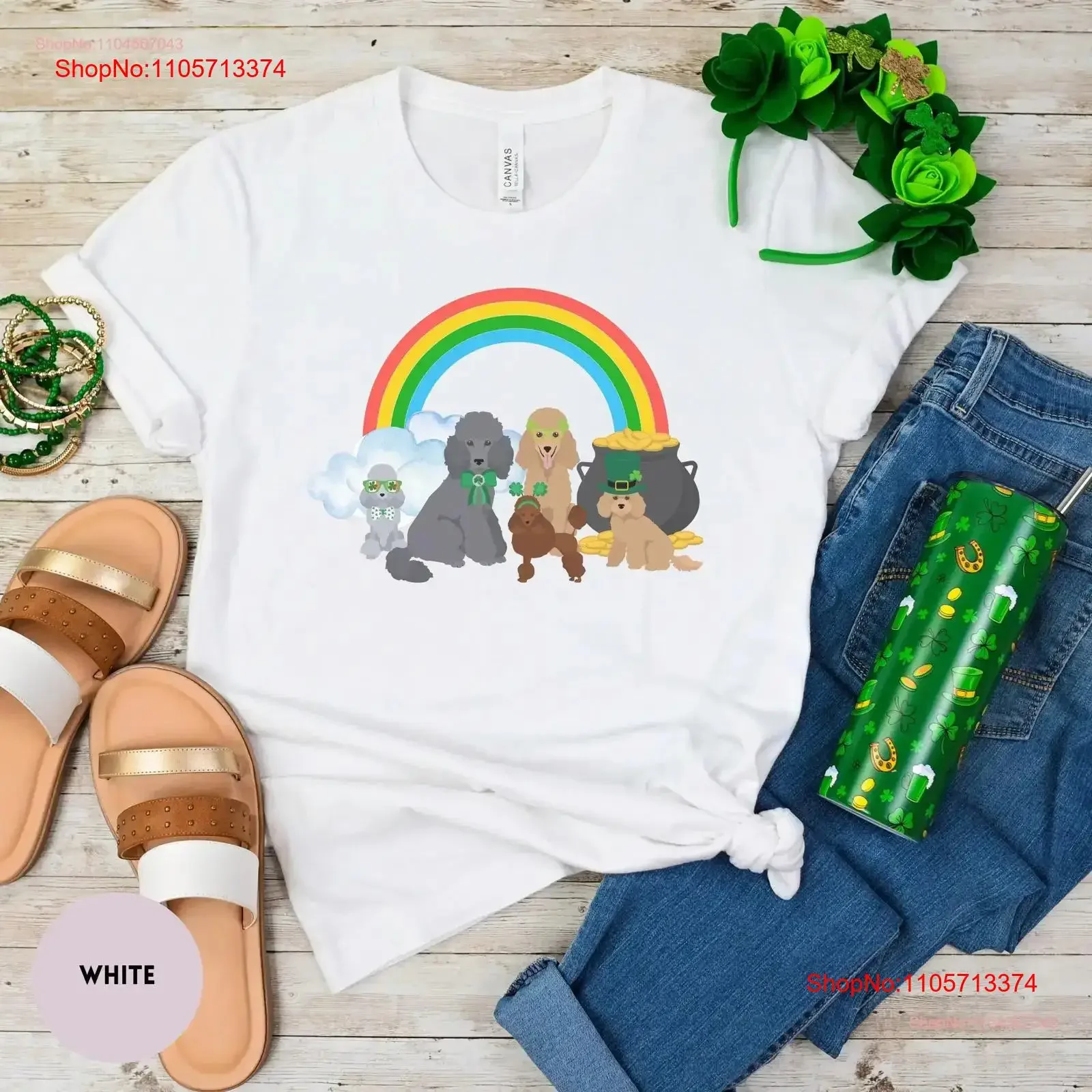 St Patricks Day Poodle T Shirt Dog Mom Spring Irish Clover Shamrock Jersey Plus Size Women vintage Washed Stylish