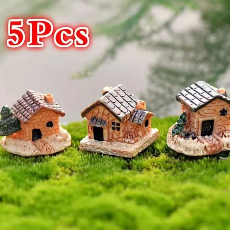 5Pcs Mini Dollhouse Stone House Resin Decorations For Home And Garden DIY For Home And Garden DIY Mini Craft Cottage 2025