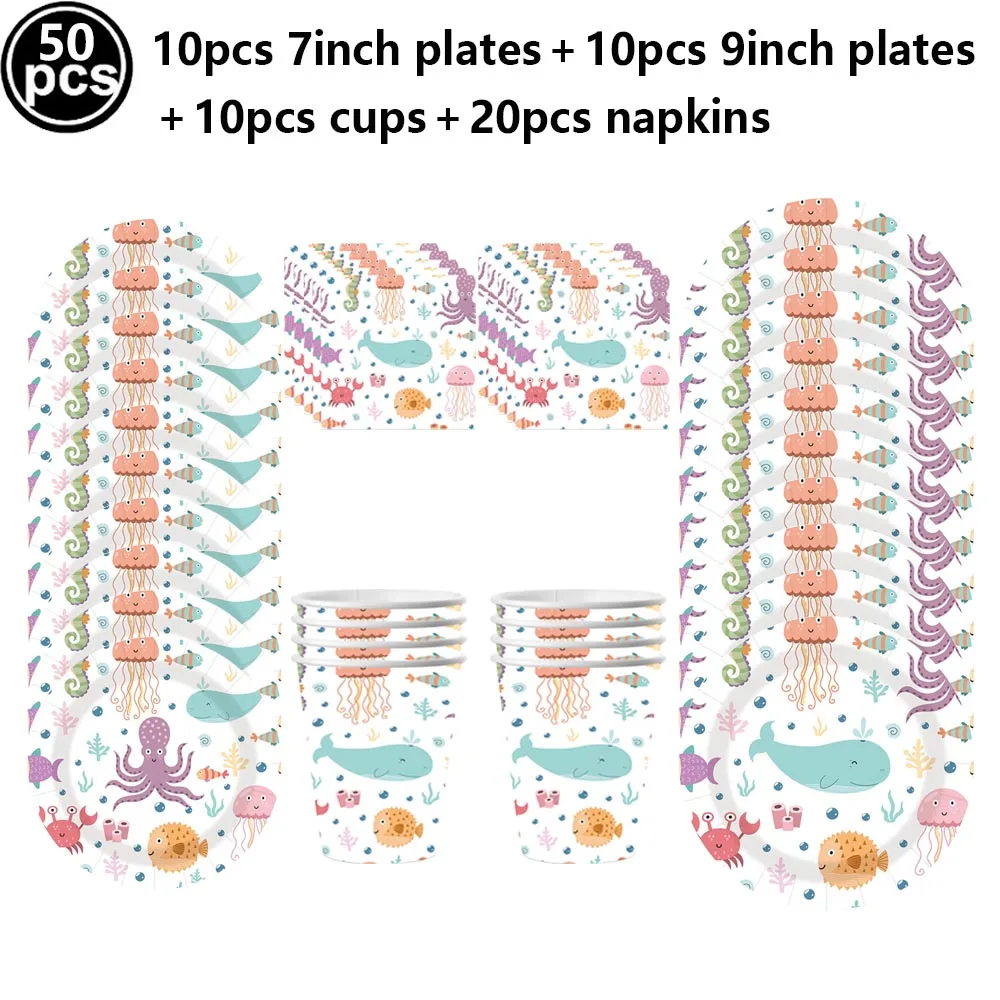 Ozean Muschel Party Supplies Sommer Strand Party Geschirr Teller Tassen Muschel Seestern Kuchen Dekorationen Kinder Geburtstag Party – Detail 7