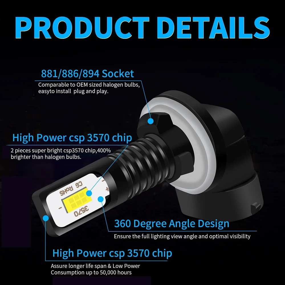 2 قطعة 6000K LED سيارة ضوء الجبهة لمبة الضباب مصباح لشركة هيونداي جيتز TB 2005-2010 توكسون JM 2004-2012 هيونداي ix35 2010 2011-2013 #4