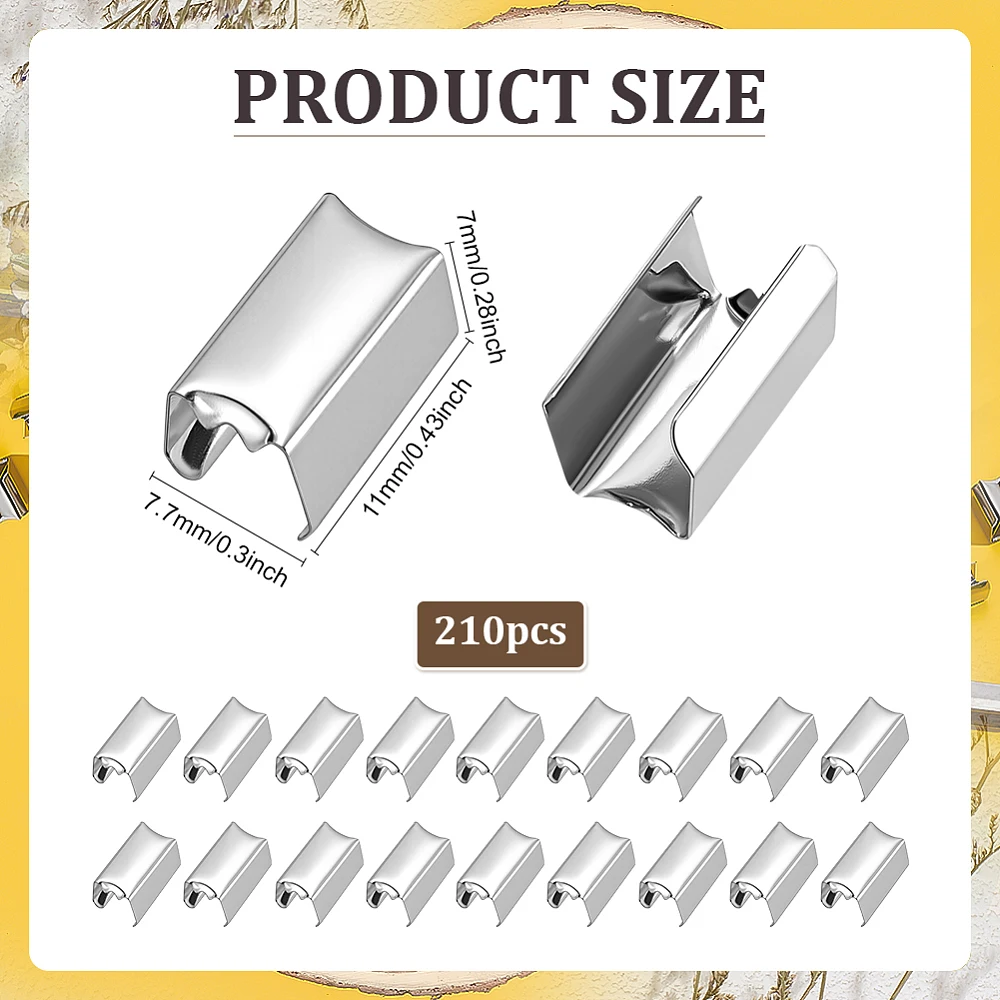 210Pcs End Fasteners Crimp Iron Cord Ends Rectangle Folding Crimp Ends 11x7mm Leather Rope Clips End Clamps for Bracelet