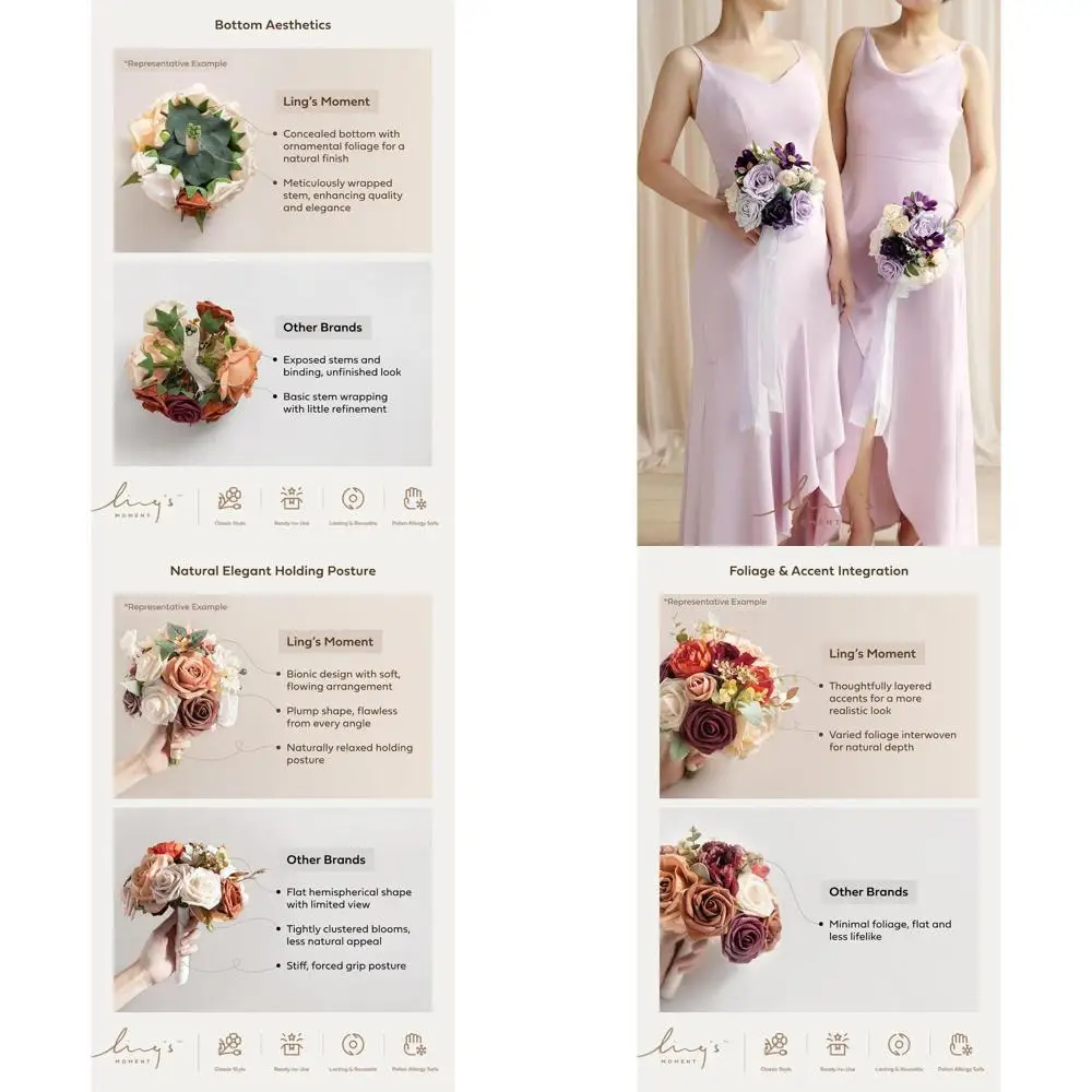 

Набор из 4 сиреневых цветочных букетов для подружек невесты с лентой для свадьбы или юбилейной церемонии, диаметр 7 дюймов.