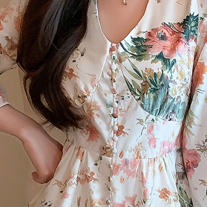 Fashion Print Lantern Sleeve Shorts Rompers For Women 2023 Summer Casual V Neck Button Wide Leg Jumpsuit Female Bodysuit Clothes