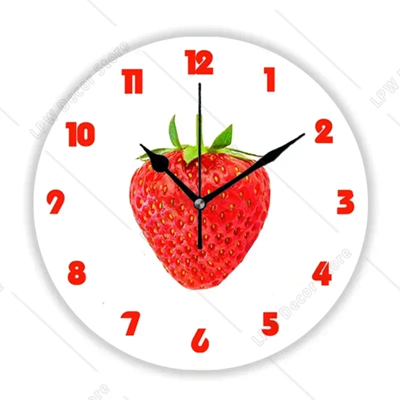 Chic Rustic Red Strawberry on Gingham Check Wall Clock Kitchen Dining Room Farmhouse Strawberries Fruits Wall Watch Home Decor