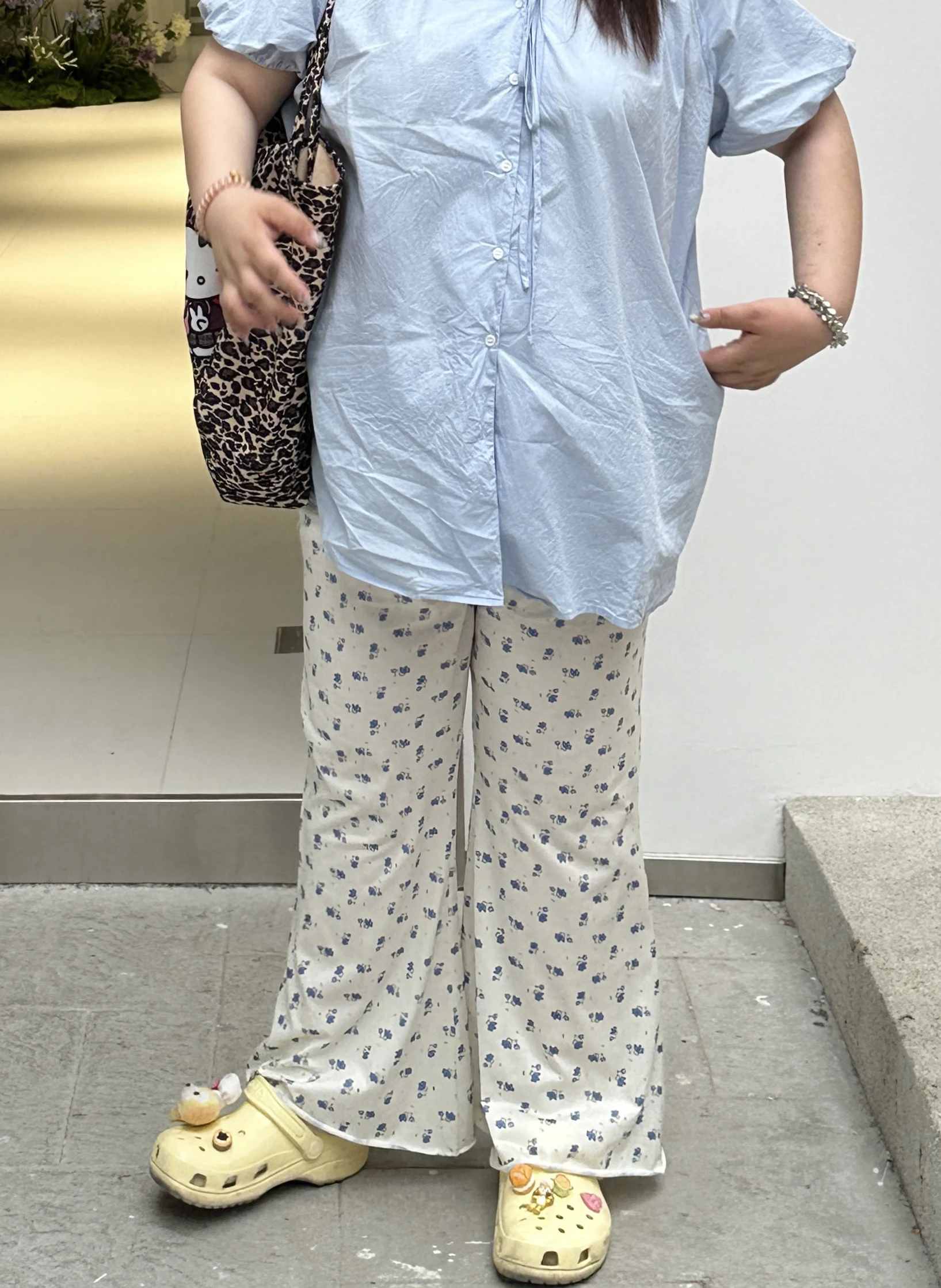 

plus Size Loose Fit Floral Print Bell Bot High Waist Cotton Pants Slimming Long Leg Effect Casual Trousers for Women