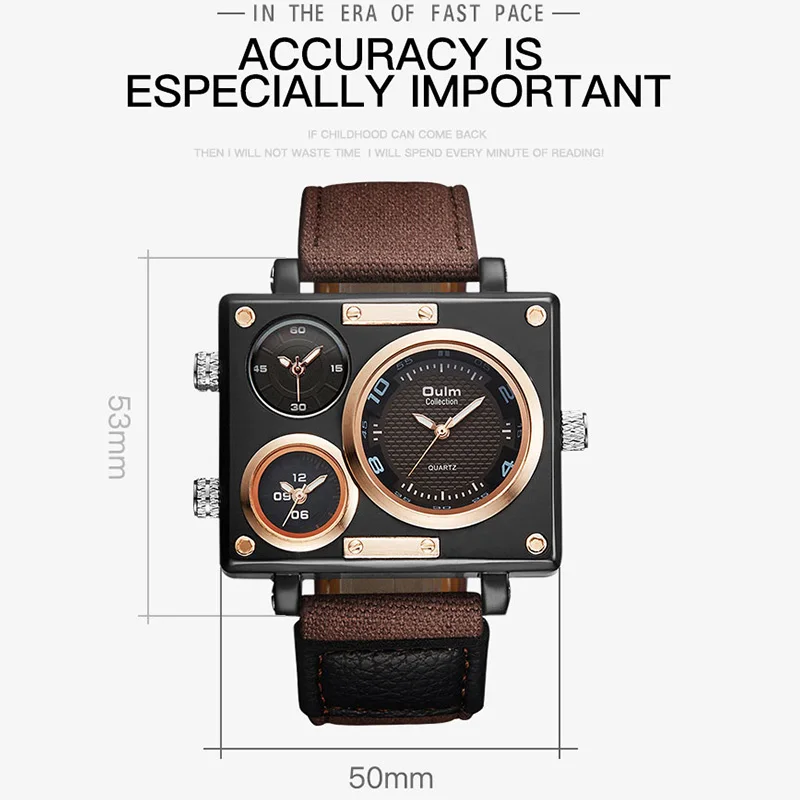 Oulm Top Luxury Brand Men Watch  Fabric Srap Quartz Watch Clock Male Multiple Time Zones Square Sports Watches Relogio Masculino