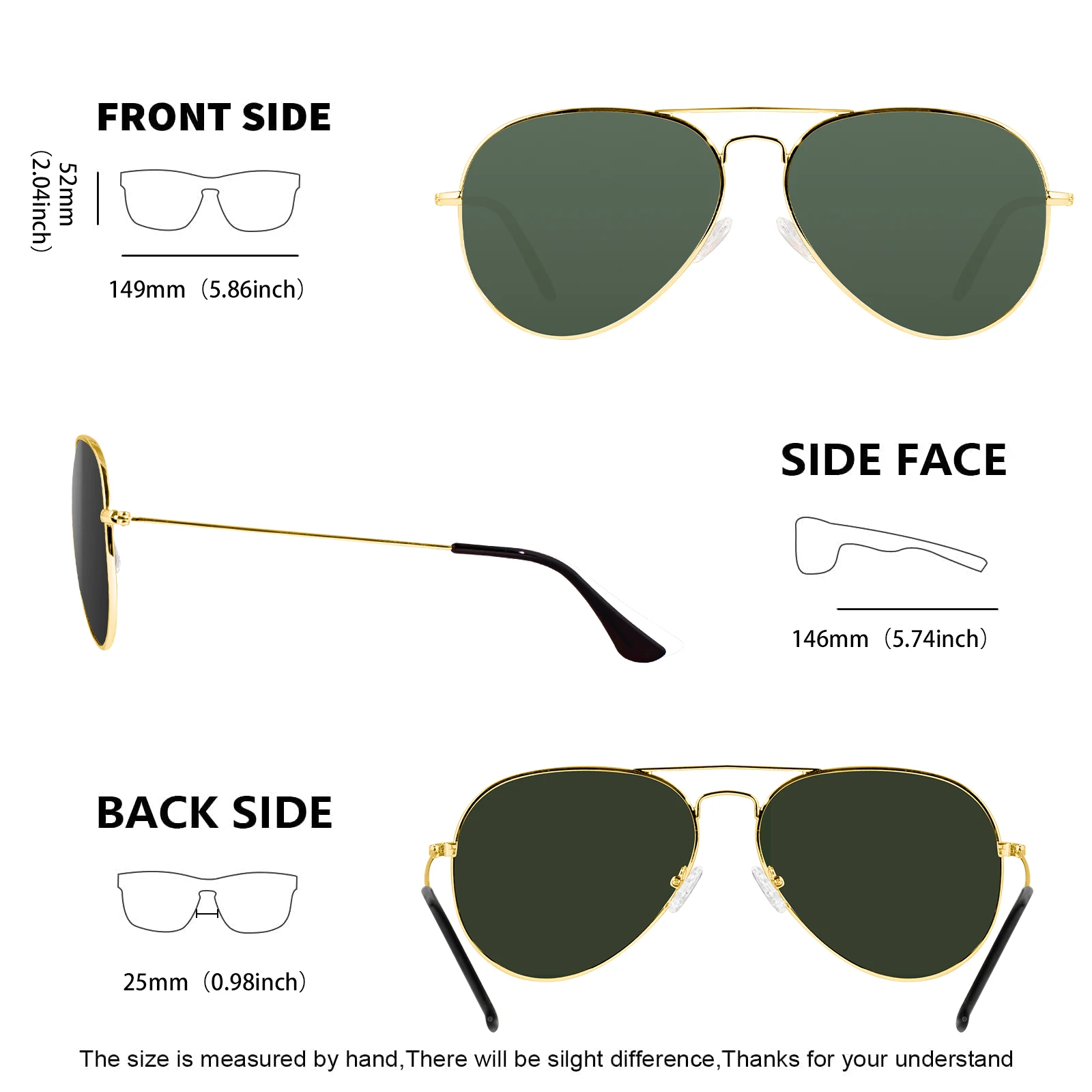 MAXJULI klasyczne okulary przeciwsłoneczne Aviator z polaryzacją dla duża głowa kobiet metalowa oprawa Retro mężczyzn z okularami przeciwsłonecznymi chronionymi przed UV400 8810 — zdjęcie 3