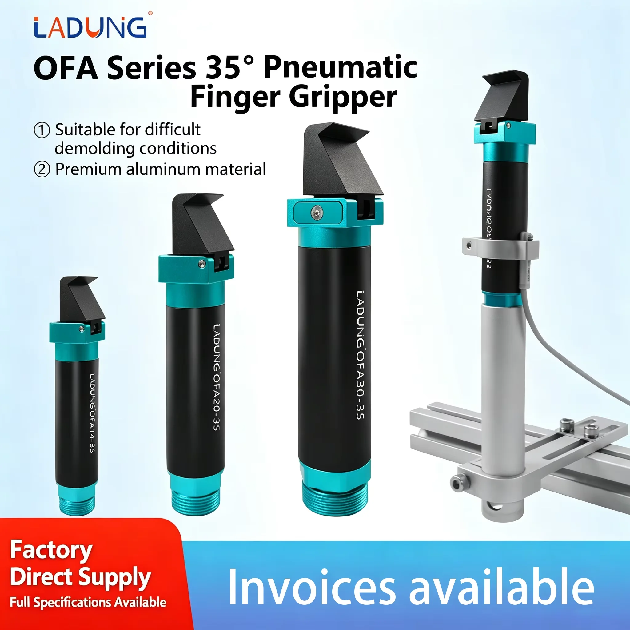 LADUNG Machinery Arm Aluminum Miniature 35° One Finger Angular Pneumatic Grippers(OFA14/20/30)–Air Single-Acting Finger Gripper
