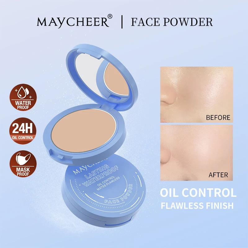 10g Oil Control Flawless Finish Face Pressed Powder,Matte Smooth Soft-Focus Setting Powder Compact Makeup,Waterproof Lightweight