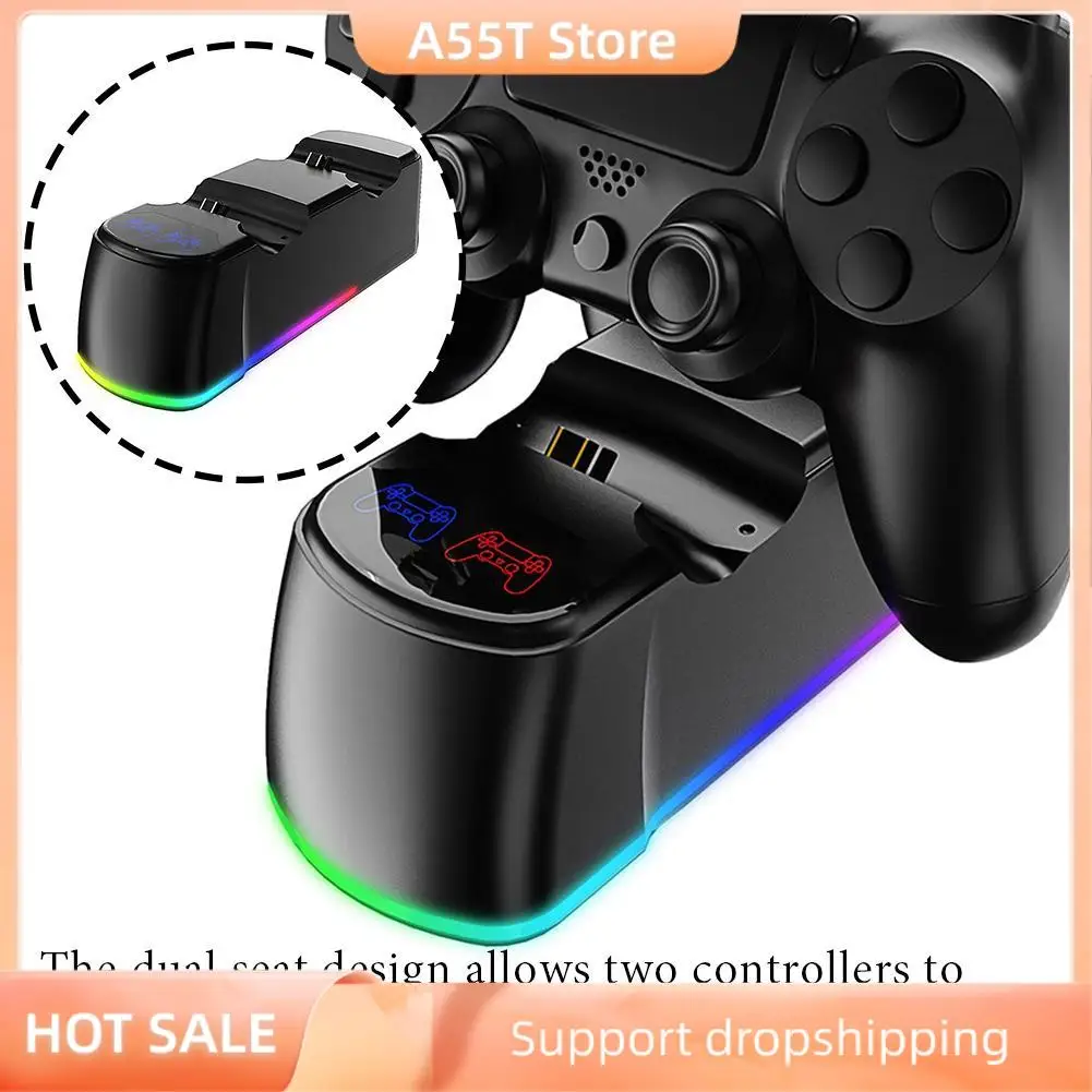 

A55T For Game Controller Charging Dual Seat Indicator Light Controller Blue Light Wireless Game Controller Charging Base Part