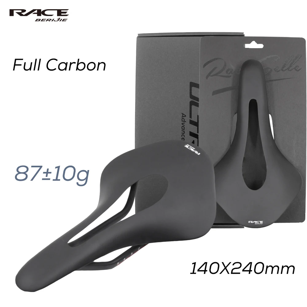 

BERIJIE Full Carbon Bicycle Front Seat Saddle 240 x140 mm,Carbon Cycling Road Bike Cushion,84g,Carbon Rail 7x9mm,Bicycle part