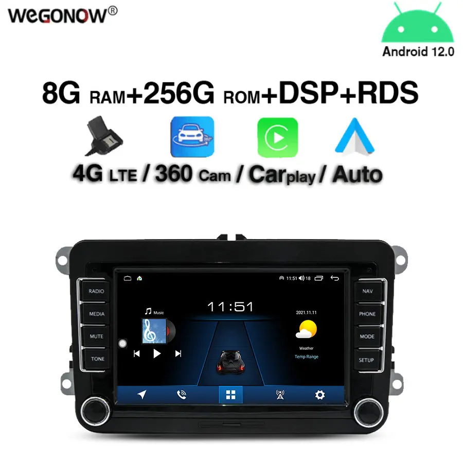 7862 8G+256G DSP Carplay Android 12.0 IPS Car DVD Player GPS WIFI Bluetooth RDS Radio For VW PASSAT CC Tiguan Skoda Leon Polo