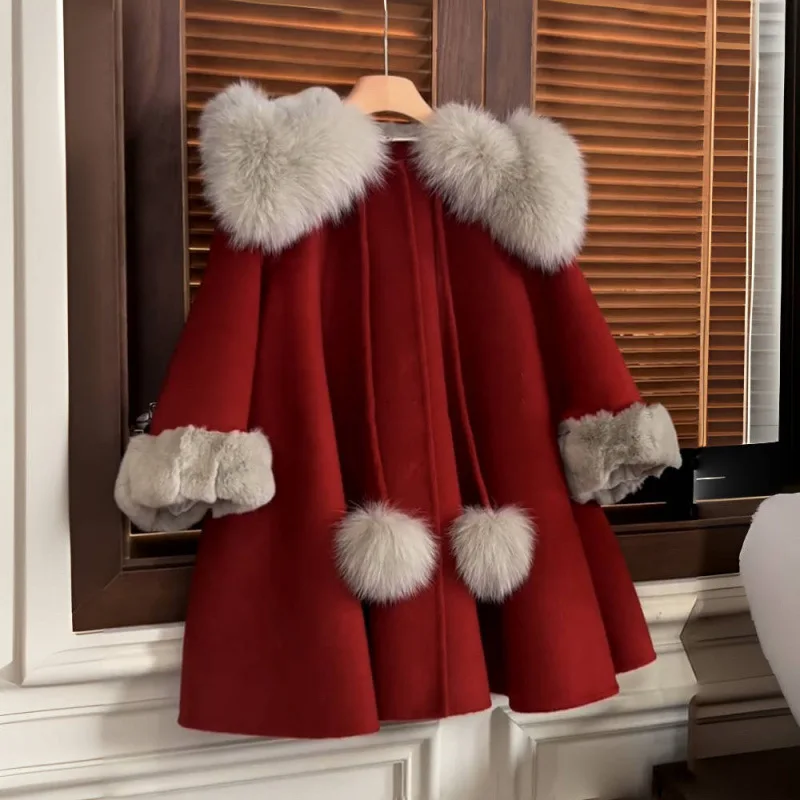 Girls Spring Autumn Winter Coat Children Long Sleeved Turn-down Collar Coat Stylish Children Clothing Little Girls Cloak Coat