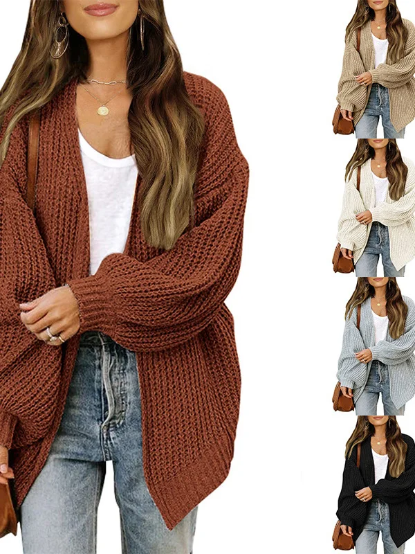 

Thi Needle Свободный кардиган Lantern Sve Open Cardigan Street Sle plus Size Long Sve Зимний свитер из полиэстера