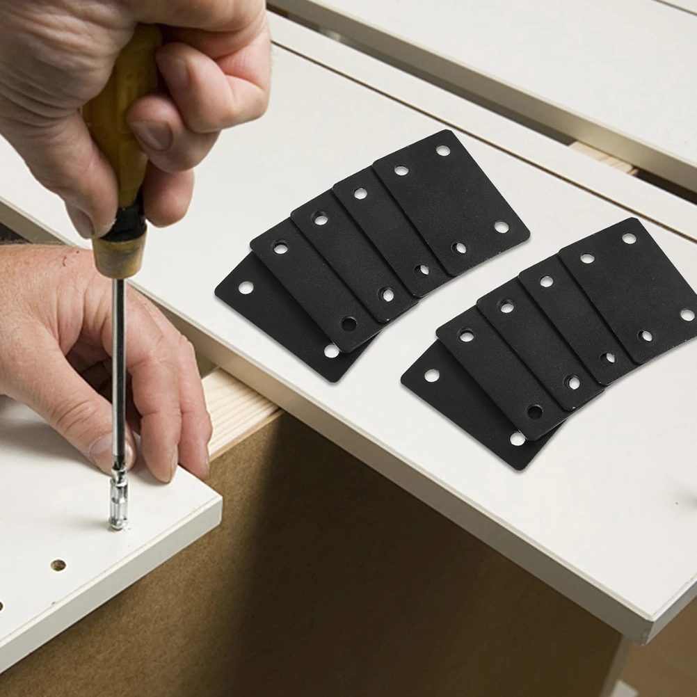 

1 set Stainless Steel Connecting Plates 4Hole Black Pieces 40x80 Square Plates 4x16 Screws Mending Brackets Wood Furniture