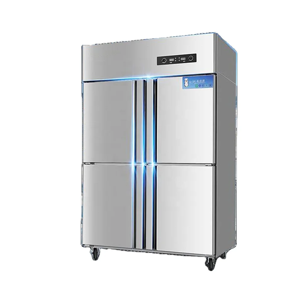 Supermarket Vertical Air Cooled Fan Cooling Glass Door Display Refrigerator 945L Stainless Steel Digital Control