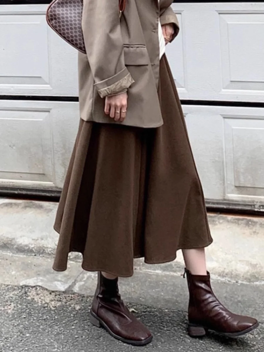

Autumn Winter 2025 New plus Size Women's Khaki Woolen Skirt High Waist A-Line Skirt Slimming Midi Skirt Commute Style