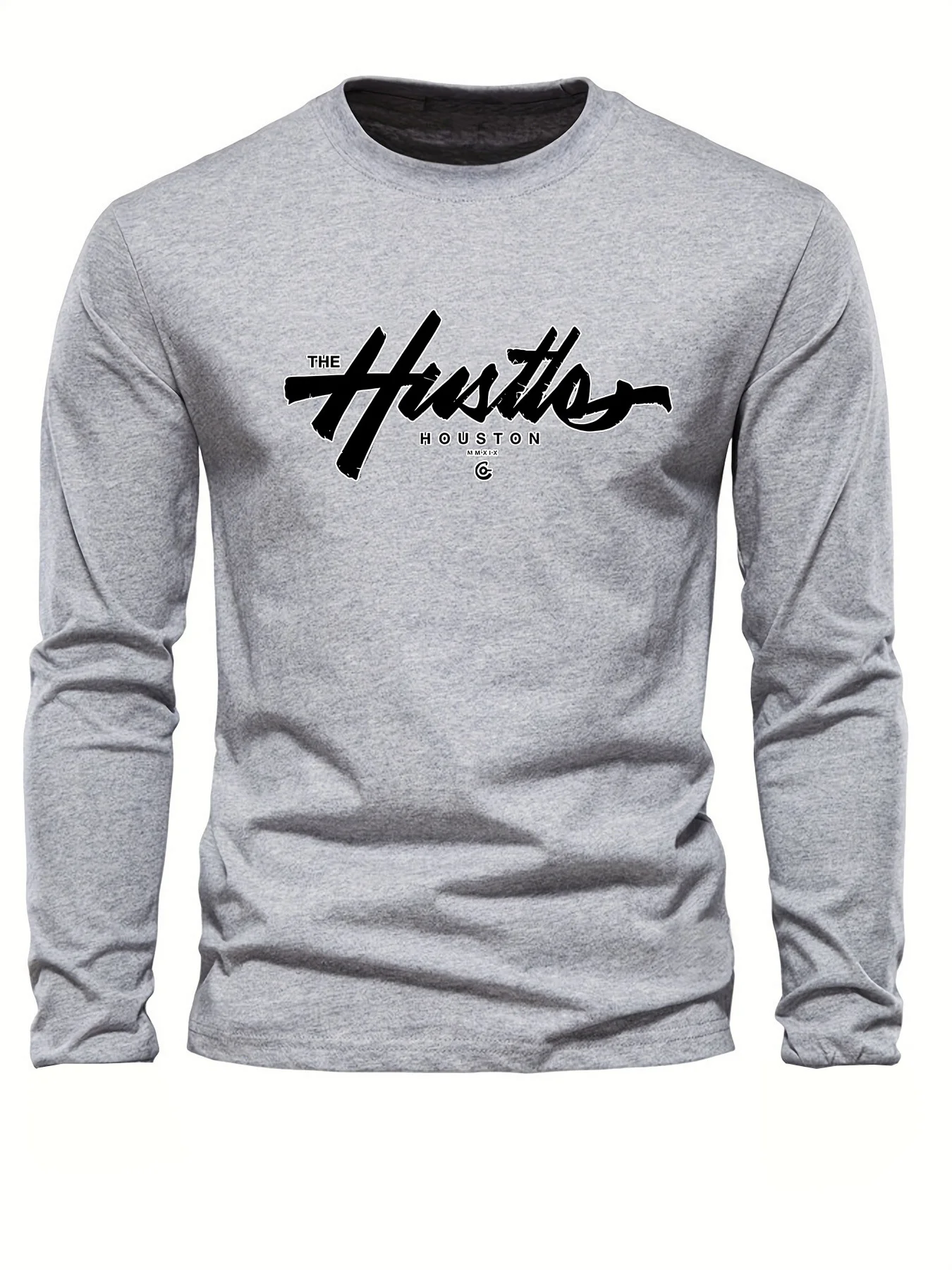 

2026 Men's loose and comfortable casual sports versatile fashion printed round neck long sleeved T-shirt top