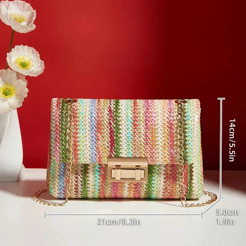 2024 Fashion Women's Cross Shoulder Korean Edition Straw Weaving Women's Single Shoulder Lock Closed Simple Small Square Bag