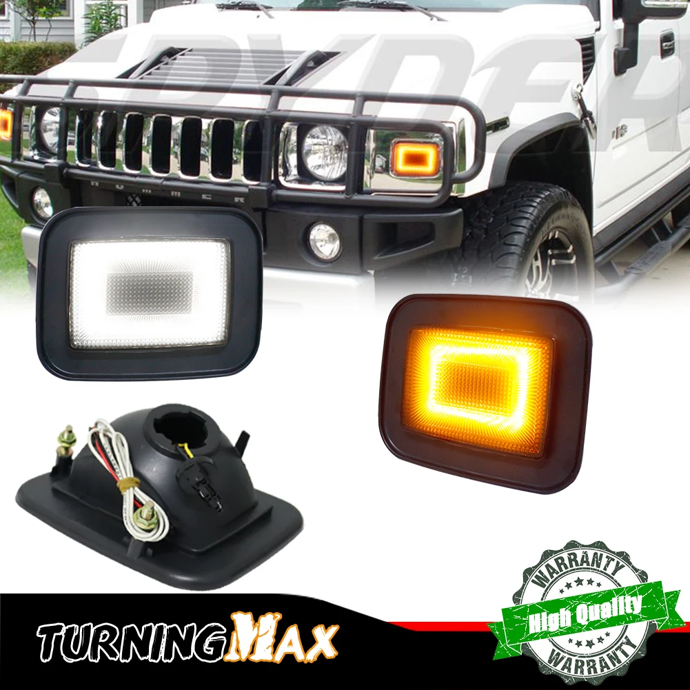 Dual-color Amber LED Front Bumper Turn Signal Lights w/ White DRL Daytime Running Lights /Driving Lights For Hummer H2 SUV SUT